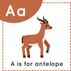 Learning English alphabet for kids. Letter A. Cute cartoon antelope.