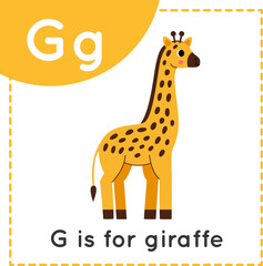 Learning English alphabet for kids. Letter G. Cute cartoon giraffe.