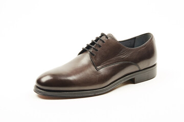 Handmade men's leather moccasins, loafers on an isolated white background. 