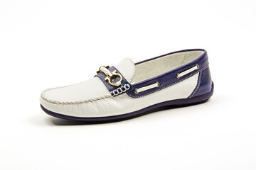 Handmade men's leather moccasins, loafers on an isolated white background. 