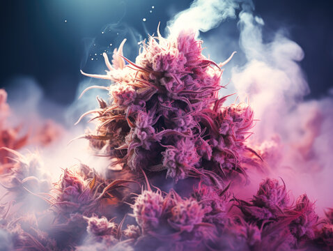 photograph of a cannabis bud with cloud design 