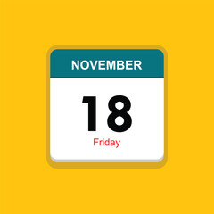 friday 18 november icon with yellow background, calender icon