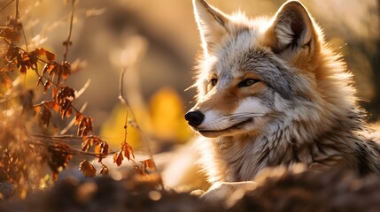 Fototapeta premium Close up of a Red fox at sunset. Generative AI