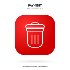 3d red trash, delete, recycle, cleaning, clean, erase, cross vector icon, symbol, sign, emblem, button, push button on white background for UI UX, website, mobile app.