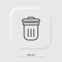3d red trash, delete, recycle, cleaning, clean, erase, cross vector icon, symbol, sign, emblem, button, push button on white background for UI UX, website, mobile app.