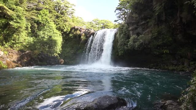 Sunny day and beautiful view at Tawhai Falls in New Zealand.
