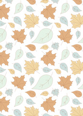Fototapeta na wymiar Autumn background. Customizable Vector illustration for Planner or Journal cover, Screen Wallpaper with Fallen leaves. Decorative design art template with Maple leaf in pastel colors.