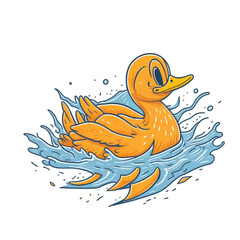 cartoon duck swimming, vector, illustration, white background