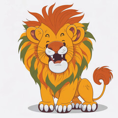 cartoon happy lion, vector, illustration, white background
