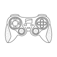 Video game joystick hand drawn doodle control. Video gamer joystick controller element. Computer retro, arcade play concept. Vector illustration.