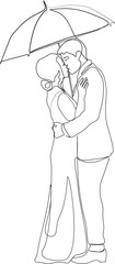 one line drawing couple in love under umbrella. couple romantic relationship. Continuous line draw 