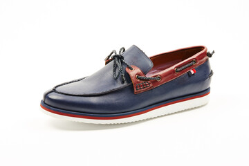 Handmade men's leather moccasins, loafers isolated white background. 