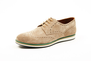 Handmade men's leather moccasins, loafers isolated white background. 