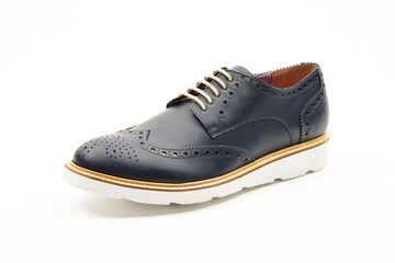 Handmade men's leather moccasins, loafers isolated white background. 