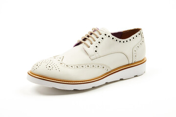 Handmade men's leather moccasins, loafers isolated white background. 