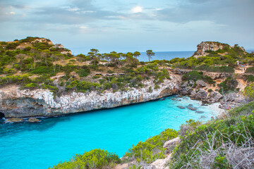 Calo des Moro, Majorca, Spain. Beautiful beach landscape, exotic tropical island nature, blue sea...