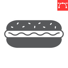 Hot dog glyph icon, oktoberfest and fastfood, bratwurst sausage in bun vector icon, vector graphics, editable stroke solid sign, eps 10.