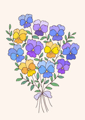 pansy flower doodle bouquet