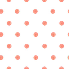 Watercolor seamless pattern red polka dots. Isolated on white background. Hand drawn clipart. Perfect for card, fabric, tags, invitation, printing, wrapping.