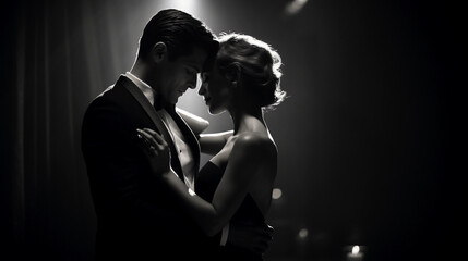 Intimate couple in the middle of a dance, spotlight, ballroom setting, dramatic tension © Marco Attano