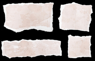 Set of Ripped beige watercolor paper note message isolated on black background. Template - Powered by Adobe