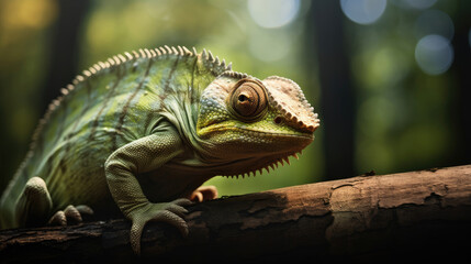Naklejka premium green iguana on a branch