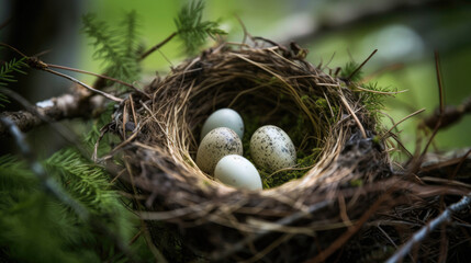 Naklejka na ściany i meble bird nest with eggs macro photo