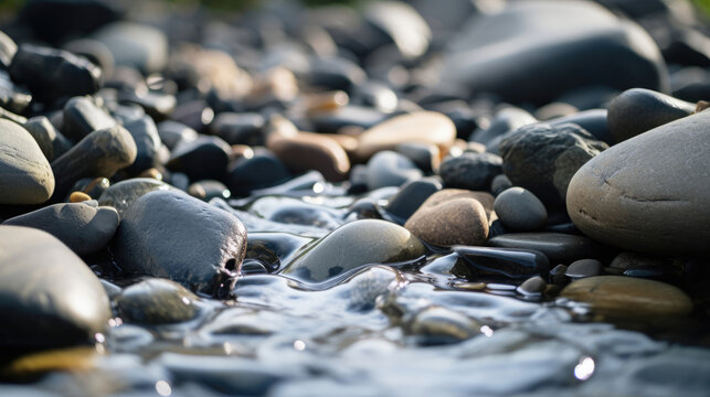pebbles in the river macro photo