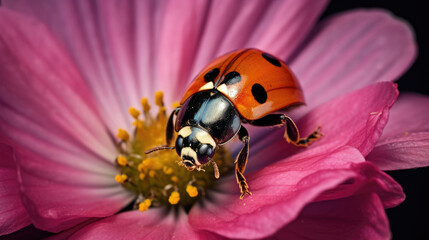 ladybird on flower macro photo