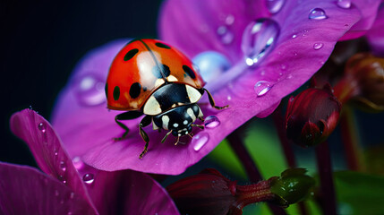 ladybird on flower macro photo