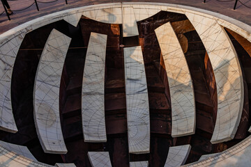 Marble made astronomy instrument at Jantar Mantar, Jaipur shot from a high angle.