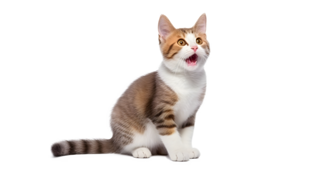 Small cat is sitting,of happy, isolated on transparent (file png) background.Generative AI