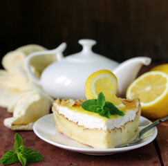 lemon tart with meringue and fresh lemon