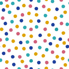 Colorful dots on isolated white background. Abstract colorful dots seamless vector pattern.