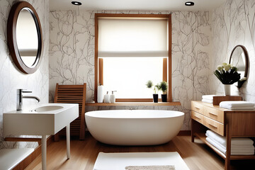 Fototapeta na wymiar Stylish and tidy home with white wallpaper.Generative AI