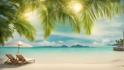 Fototapeta na wymiar Creative summer vacation on a tropical sandy beach by the sea
