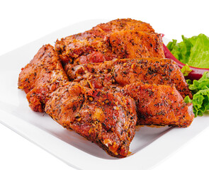 raw meat marinated in sauce for barbecue