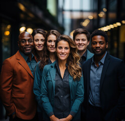Fototapeta premium Group shot of smiling and confident business team, Generative AI illustration