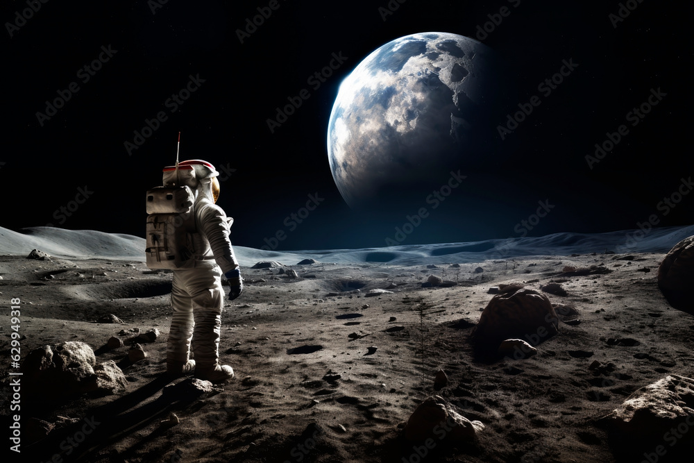 Wall mural astronaut on the surface of the moon. generative ai