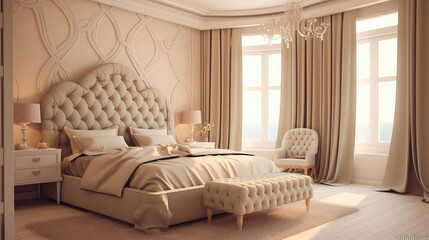 A background of a bedroom interior in pale colors, Mockups Design 3D, High-quality Mockups, Generative Ai