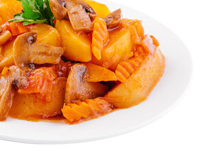 boiled potato with mushrooms and parsley