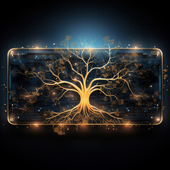 Digital golden tree,  Generative AI illustration