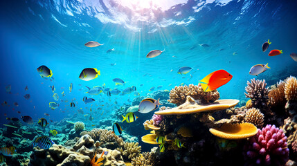 Coral reef with marine life