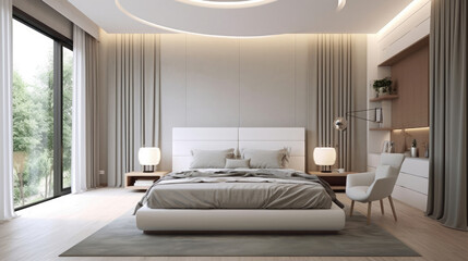 An interior of bedroom like this in pale colors, Mockups Design 3D, High-quality Mockups, Generative Ai