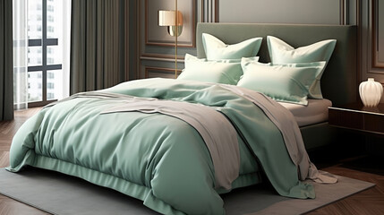 Fototapeta na wymiar Visualize An inviting luxurious American bedroom, Mockups Design 3D, High-quality Mockups, Generative Ai