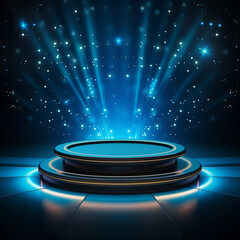 Stage podium with lighting, Stage Podium Scene with for Award Ceremony on blue Background. Made with generative ai
