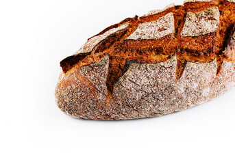 Traditional round rye bread isolated on white background