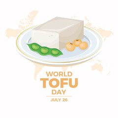 World Tofu Day vector illustration. Fresh tofu and soybeans on a plate icon vector. July 26 every year. Important day
