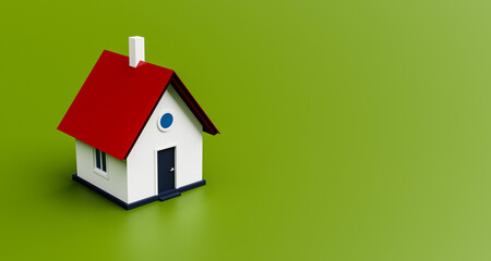 Small house on green background. 3d rendering of a cute, simplified home