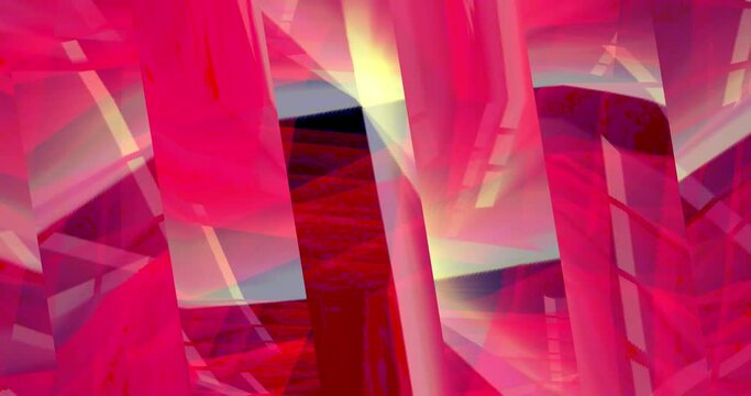 Transparent geometric shapes in pink, white and gray shades move and shimmer in 3D. Animated background and club video. Endless cycle. A loop